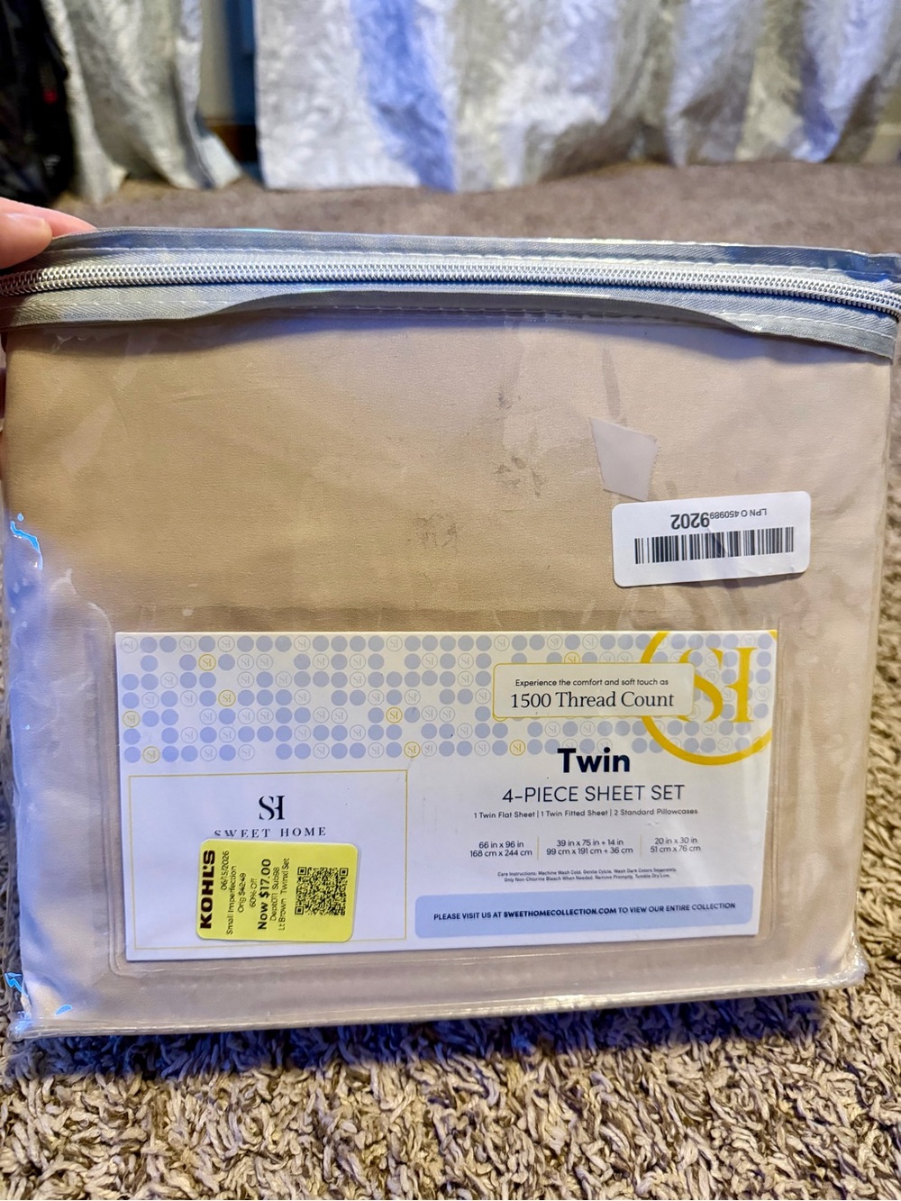 1500 Thread Count Twin 4-Piece Sheet Set - Beige